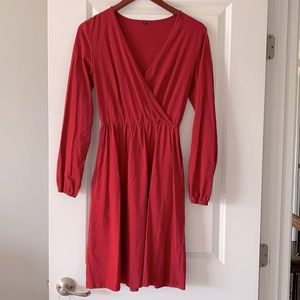 Dark red faux wrap dress, M